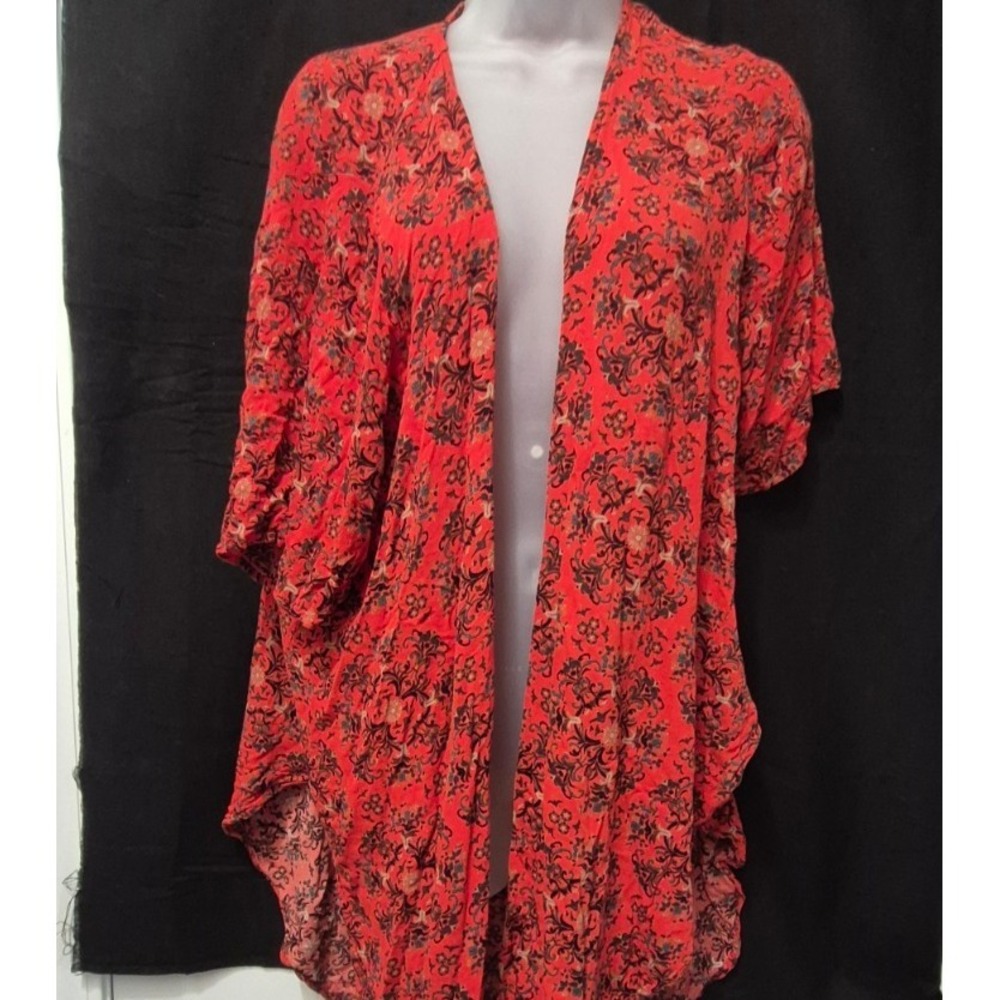 Torrid orange floral print kimono coverup PS 0/00 open front lightweight boho
